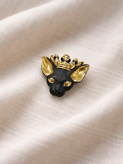 Брошь ручной работы Фарфор Булыгина «Королева кошек», чёрно-золотистая, фото 6.