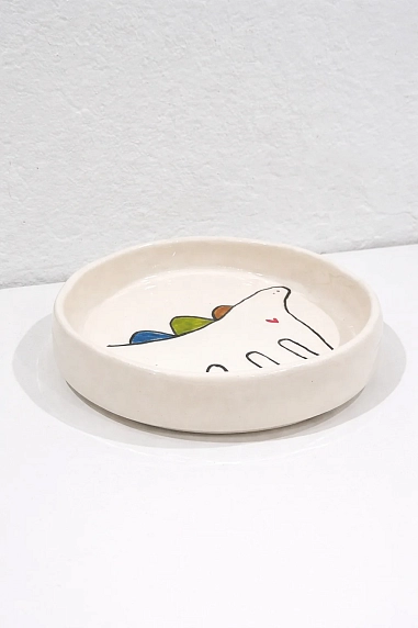 Тарелка ручной работы Мария Гордеева Динозаврик, белая, полуфарфор, 14 см, фото 2.