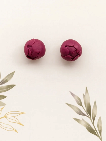 Серьги-гвоздики Подарки руками «Пион», полимерная глина, бордовые, фото 2.