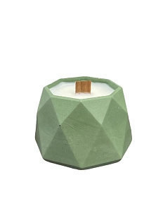 Свеча в гипсовом стакане многограннике, зеленая