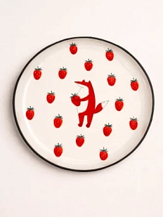 Тарелка ручной работы Ким керамика с бортиком Лис с клубникой, белая, 21 см