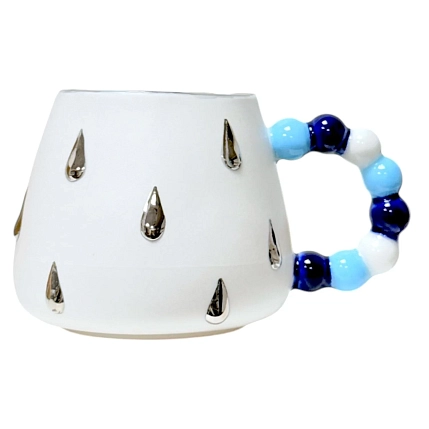 Кружка ручной работы с платиновыми каплями, белая, фарфор, 300 мл, фото 1.