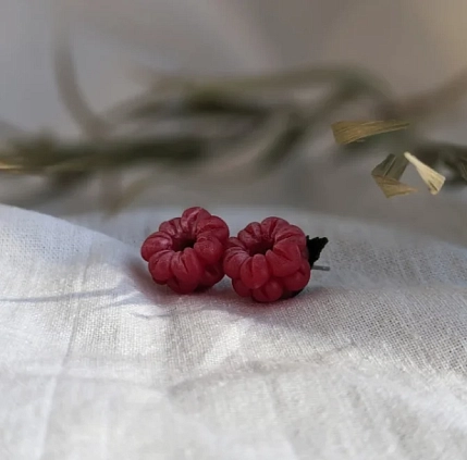 Серьги-гвоздики Подарки руками «Малина», полимерная глина, фото 3.
