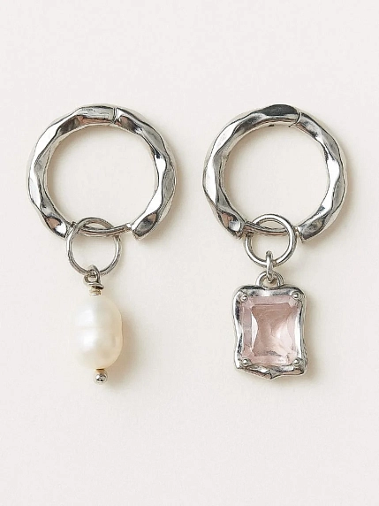 Серьги-конго с камнем розовым «Ice», родированная латунь, фото 1.