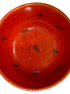 Пиала ручной работы, красная со стрекозами 8,5 см