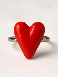 Кольцо ручной работы Радость Рядом «Сердечко», красное, полимерная глина, незамкнутое