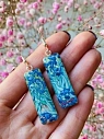 Серьги с картиной Ручками-Ручками «Ирисы», дерево с эпоксидной смолой, превью фото 4