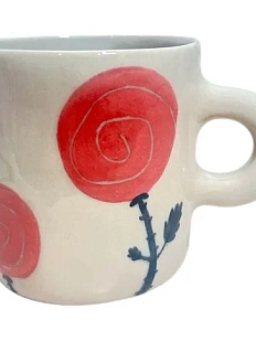 Кружка ручной работы Малёма с росписью Красные цветы, высокая, керамика, 350 мл