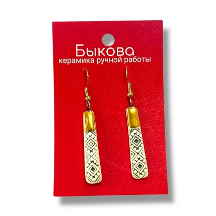 Серьги ручной работы Быкова керамика с зелёным орнаментом‎,  фарфор, фото 1.