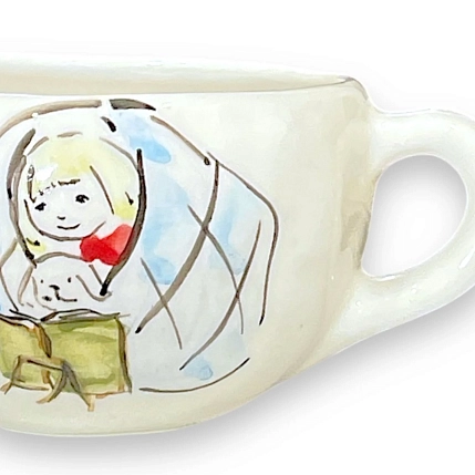 Кружка ручной работы НАДО ЖЕ Мальчик с собакой под одеялом, керамика, 350 мл, фото 2.