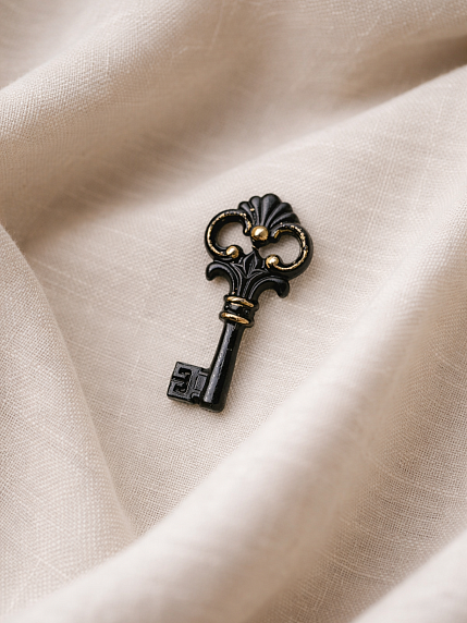 Брошь ручной работы Bulygin «Ключик», фарфор, чёрно-золотистая, фото 4.