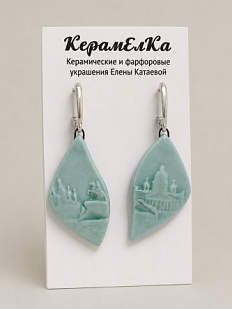 Серьги КерамЕлКа «Медный всадник», фарфор, мятные