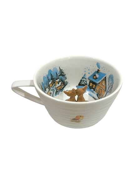 Чашка для чая ручной работы с фигуркой внутри Лисички в лесу, фарфор, 250 мл, фото 2.