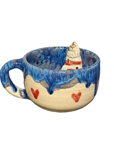 Кружка ручной работы Море с фигуркой маяка внутри, керамика, 300 мл