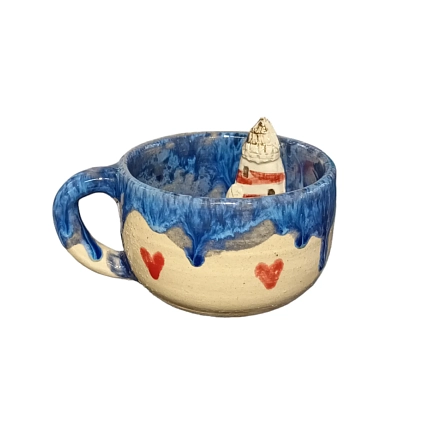 Кружка ручной работы Море с фигуркой маяка внутри, керамика, 300 мл, фото 1.