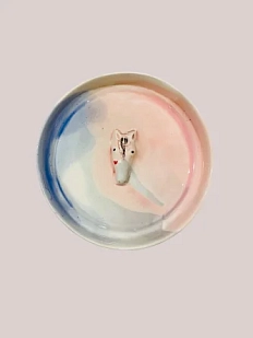 Тарелка ручной работы Мария Гордеева  с фигуркой Лошадка, розово-голубая, полуфарфор, 13,5 см