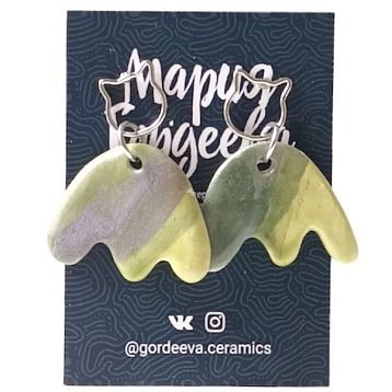 Составные серьги Цветы, керамика, серо-зелёные, фото 1.