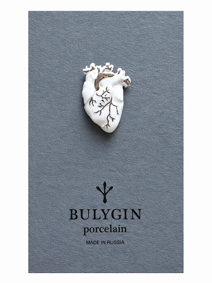 Брошь ручной работы Bulygin «Сердце», бело-серебристая, фарфор, фото 2.