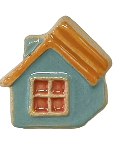 Брошь керамическая ручной работы «Домик», голубая