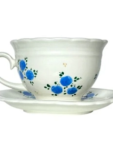 Чайная пара ручной работы Slowday Ceramics в синие розочки «Винтаж», полуфарфор, 250 мл