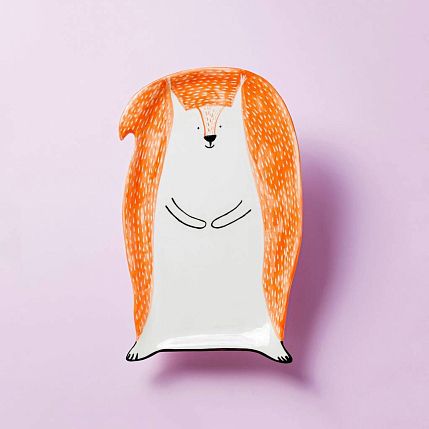 Фигурная тарелка ручной работы «Деловая белка», полуфарфор, 26 см, фото 4.