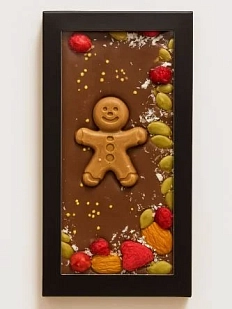 Тёмный шоколад "Пряничный человек" с малиной, миндалём и брусникой, 45 г