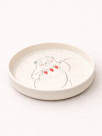 Тарелка ручной работы НАДО ЖЕ с росписью «Мишка с гирляндой», белая, керамика, 14 см, фото 2.