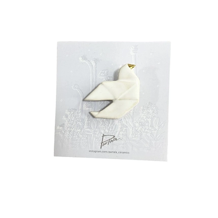 Брошь ручной работы Партала керамика «Голубка оригами», белая, фото 6.