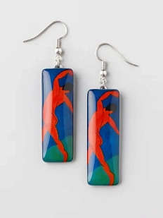 Серьги с картиной «Танец», дерево с эпоксидной смолой