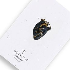 Брошь ручной работы Bulygin «Сердце», фарфор, чёрно-золотистая