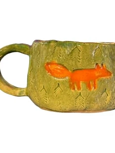 Кружка ручной работы Лиса, зелёная, керамика, 250 мл