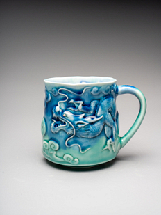 Кружка ручной работы «Дракон», сине-зеленый, фарфор, 430 мл