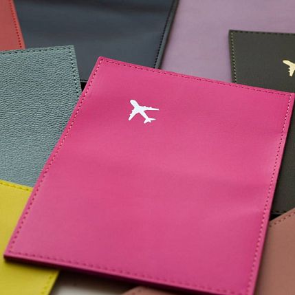 Обложка для паспорта с самолётом Kokosina bags, натуральная кожа, розовый, фото 3.
