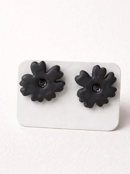 Серёжки-гвоздики КерамЕлКа «Цветок», черные, фарфор, фото 2.