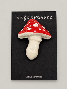 Брошь ручной работы Лёвкерамикс «Мухомор», красная, керамика