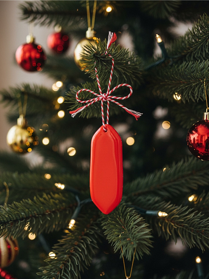 Ёлочная игрушка конфета, красная, белая керамика, фото 2.