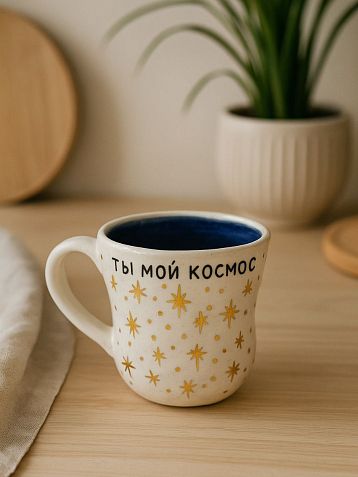 Кружка ручной работы Тата вытворяет/NF ceramics «Ты мой космос», белая, керамика, 400 мл, фото 2.