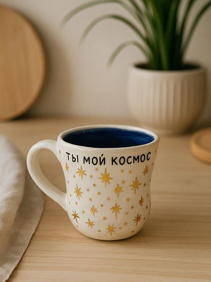 Кружка ручной работы NF ceramics «Ты мой космос», белая, керамика, 400 мл, фото 2.