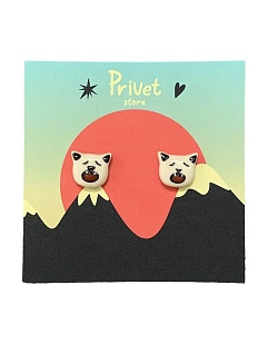 Серьги-гвоздики Звер ручной работы «Орущие котики», белый, керамика