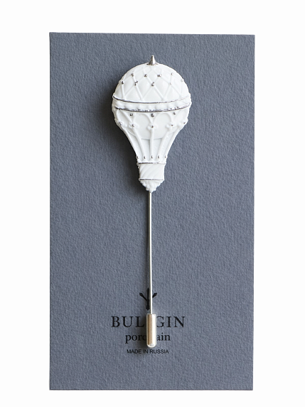 Брошь ручной работы Bulygin «Аэростат», бело-серебристая, фарфор, фото 1.