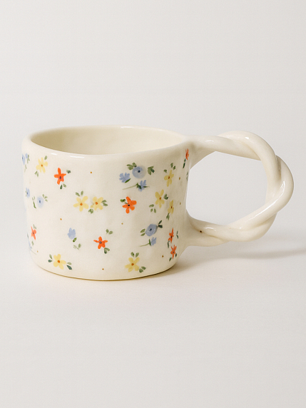 Кружка ручной работы с плетенной ручкой «Цветы», керамика, 380 мл, фото 2.
