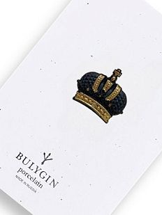 Брошь ручной работы Bulygin «Корона», фарфор, чёрно-золотистая