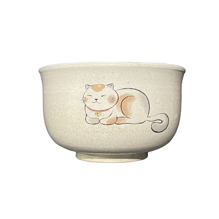 Чаша-тяван ручной работы Керемет «Трехцветный котик», бежевая, керамика, 11,5 см, фото 1.