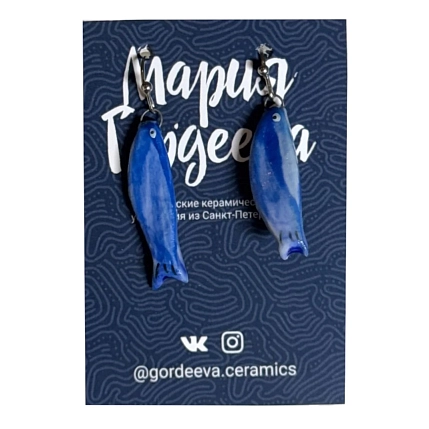 Серьги Мария Гордеева «Рыбки», керамика, синие, фото 1.