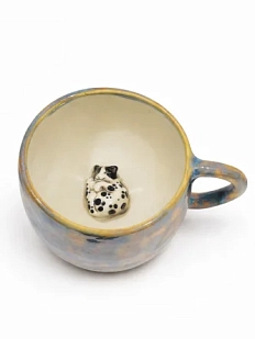 Кружка ручной работы Мама Черепаха с фигуркой внутри Котик, керамика, 400мл