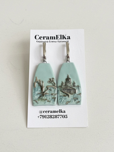 Серьги «Городские очертания», фарфор, мятные