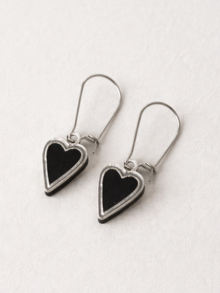 Серьги Сердечки из серии «Преданное сердце», дерево, чёрные, фото 2.