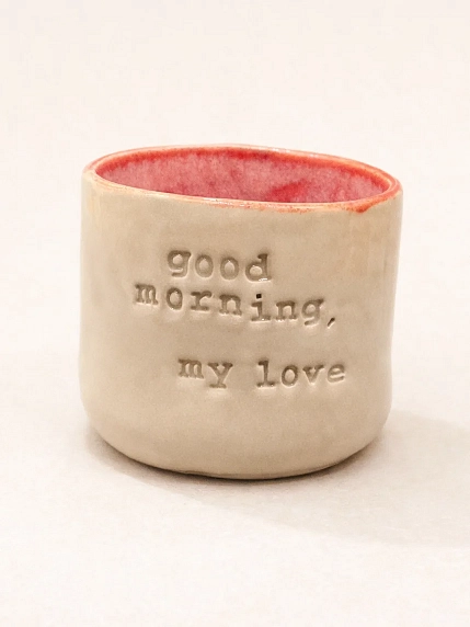Стакан ручной работы Идеальное совпадение с надписью «good morning, my love», бежевый, керамика, 350 мл, фото 1.