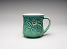 Кружка ручной работы «Журавли», зеленая, фарфор, 390 мл, превью фото 1