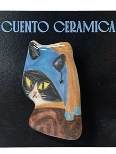 Брошь ручной работы Алиса Меренфельд Котики. Девушка с жемчужной серёжкой, керамика